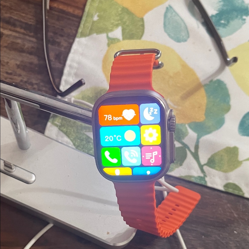 Smartwatch with Orange Silicone Band - Unbranded